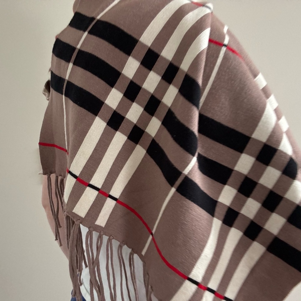 Check Plaid Soft Shawl Scarf Wrap w/ Arm holes Neutral Plaid Print - Picture 5 of 7
